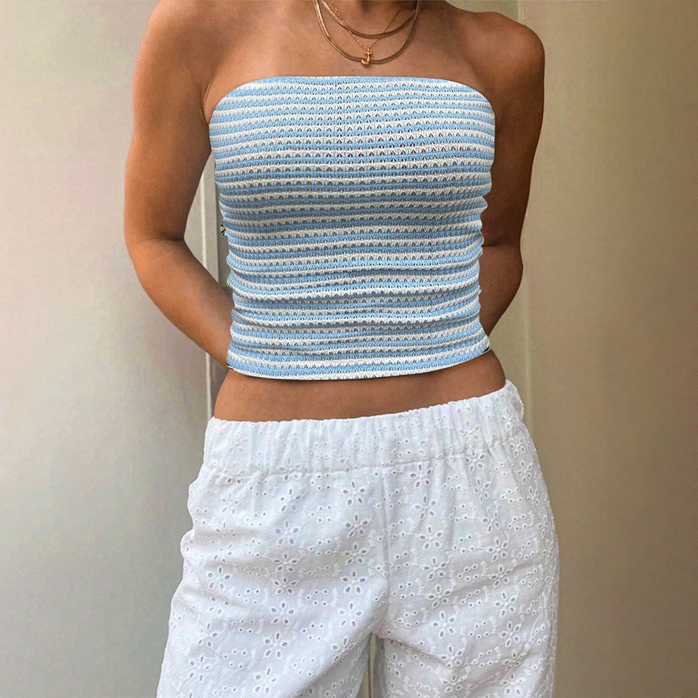 Kvinders bandeau top med fashionable ribstrikket mønster Stilla