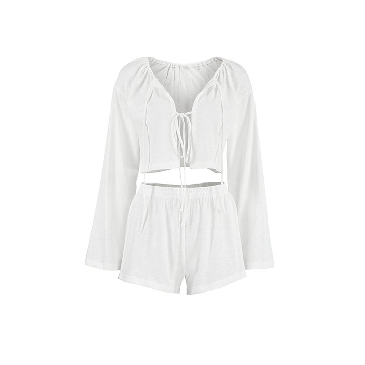 Dame afslappet cropped top med snørring og brede ærmer Stilla