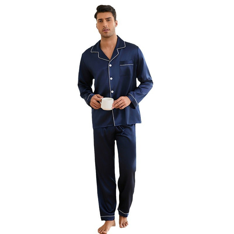 Herrer Satin Pyjamas Sæt med klassisk Krave og elegante Kontraststing Stilla