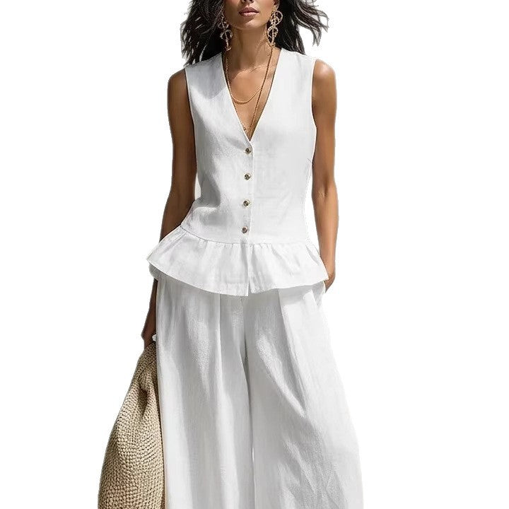 Dame casual jumpsuit med peplum skæring og knapdetaljer Skovae