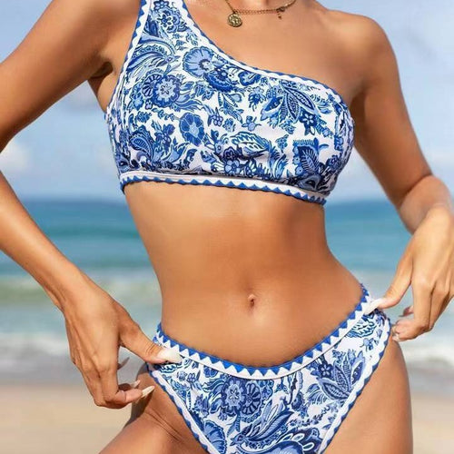 Damer En-skulder Blomster mønster Bikini Sæt Stilla