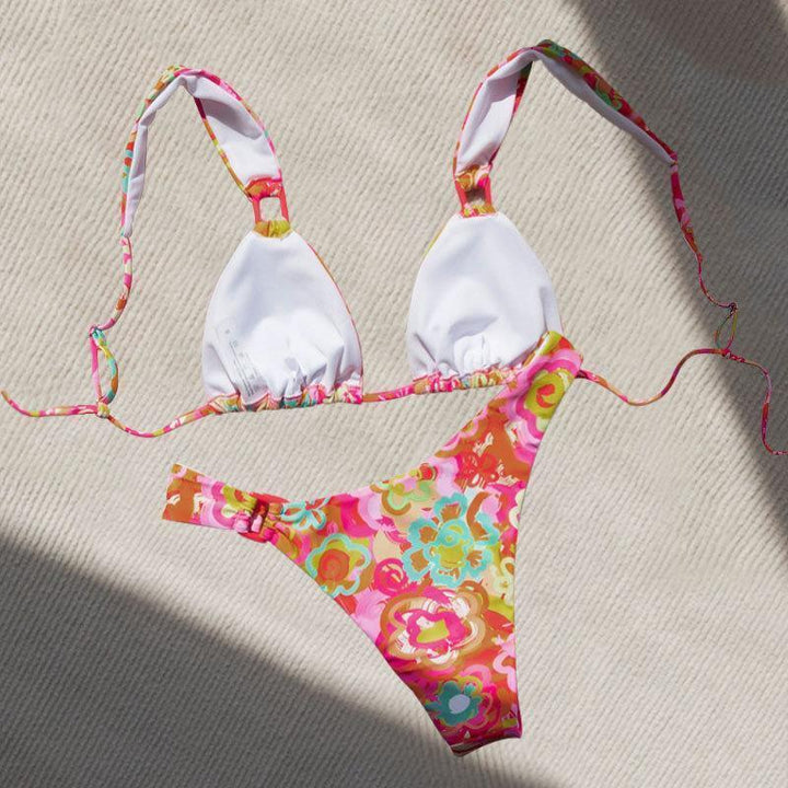 Dame Triangel-Bikini med moderne blomsterdesign og justerbare stropper Skovae