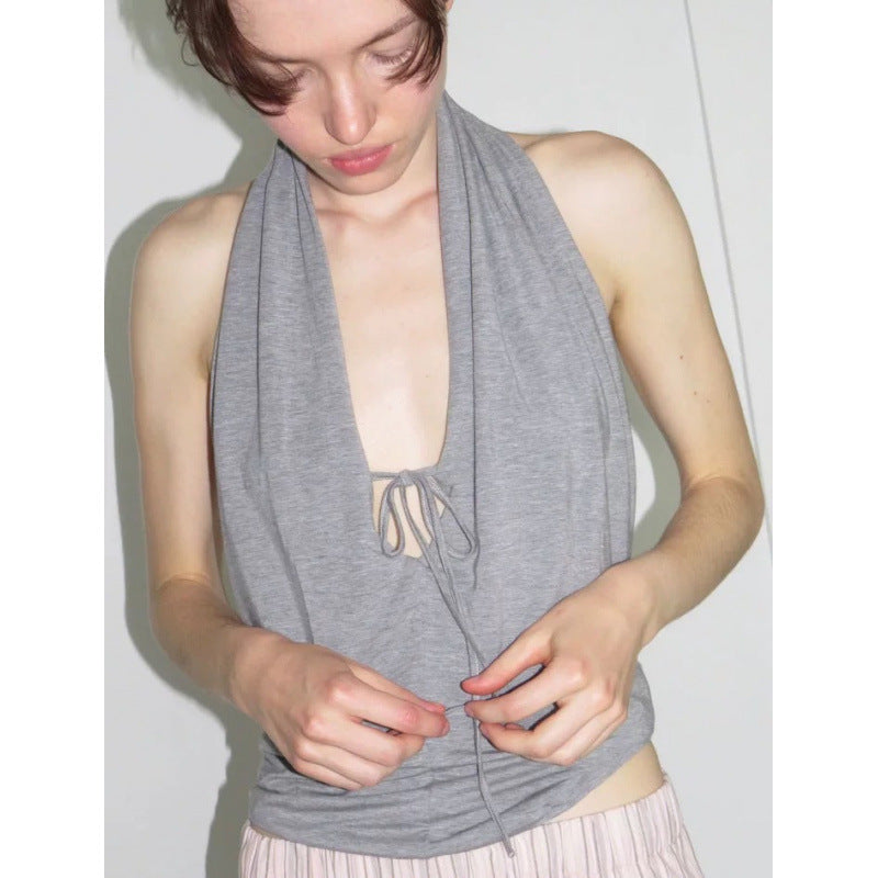 Dame Cropped Halterneck Top med justerbar snor Stilla