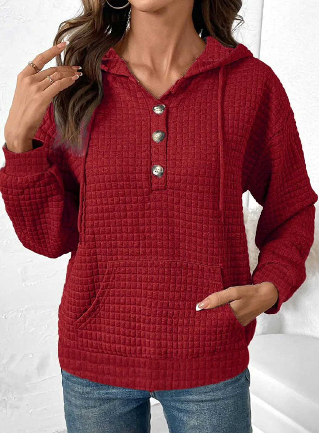 Dame Hoodie med struktureret vaffeldesign og dekorative knapper Stilla