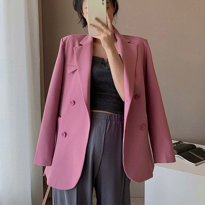 Dame elegant, tætsiddende dobbeltradet blazer med kreativ skæring Stilla