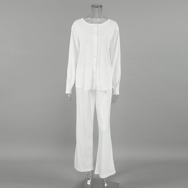 Dame Langærmet Pyjamasæt med elegant struktur og knaplukning Stilla