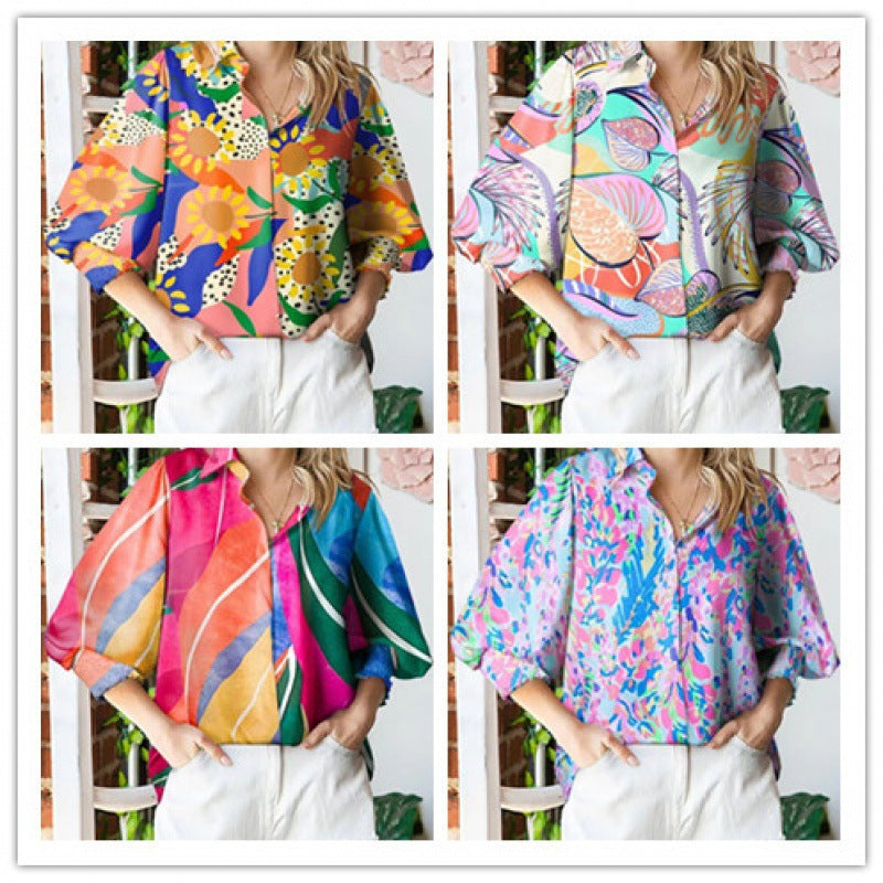 Dame Floral Print Button-Up Bluse Stilla
