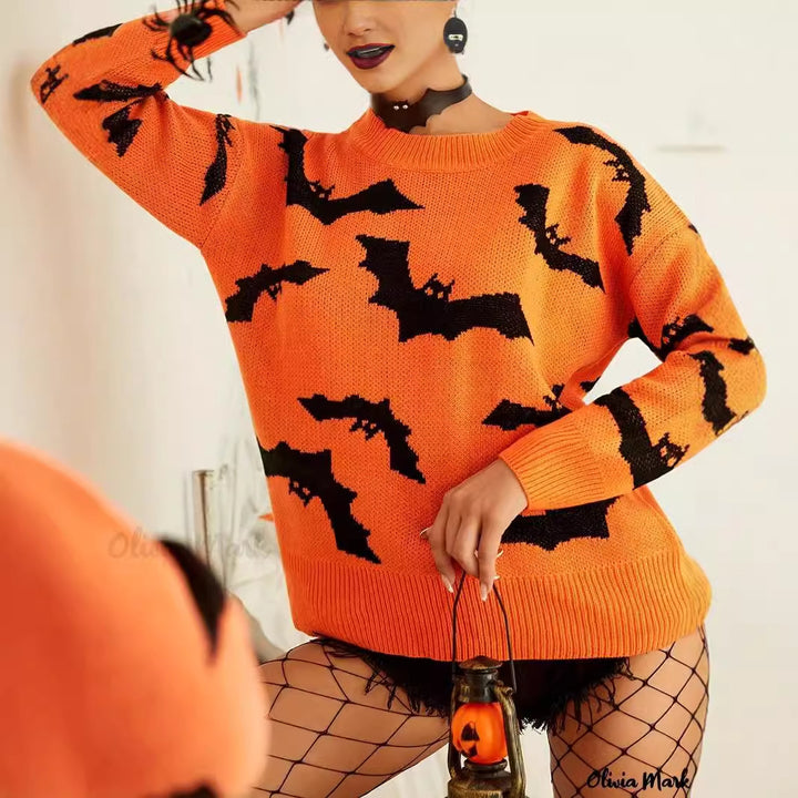 Kvinders Halloween sweater med sjov flagermusmønster Stilla