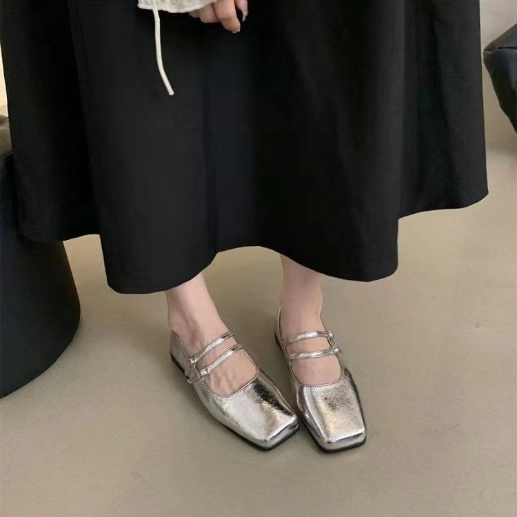 Dame elegante Mary Jane Flats med dobbelt rem og komfortabel sål Stilla