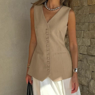 Damer tailsyet vest med knapdetaljer og elegant struktur Stilla