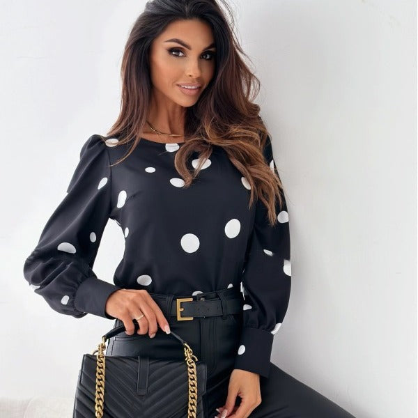 Dame Elegant Polka-Dot Puffærme Bluse Stilla