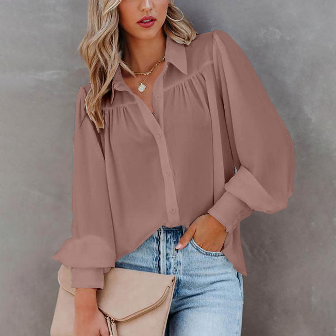 Dame elegant bluse med voluminøse ærmer og fine folder Stilla