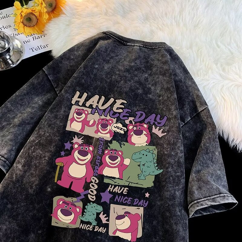 Dame T-shirt med glad cartoon-motiv og afslappet oversized-snit Stilla