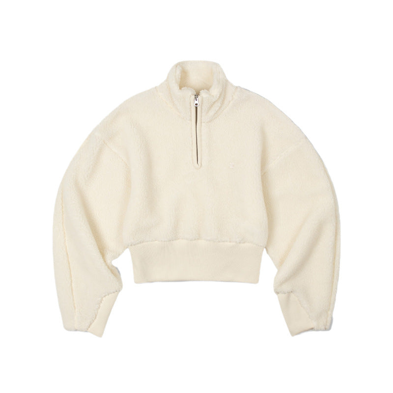Dame hyggelig fleece-pullover med kort lynlås og elastisk manchet Stilla