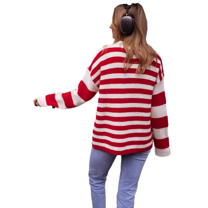 Dame moderigtige chunky strik sweater med iøjnefaldende stribemønster Stilla