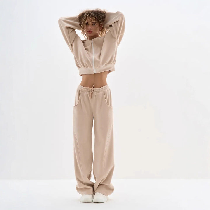Kvinders cropped hoodie jakke lavet af blødt fleece med lynlås Skovae