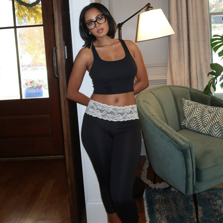 Dame Sporty Crop-Top og Leggings Sæt med Spids Bund Stilla