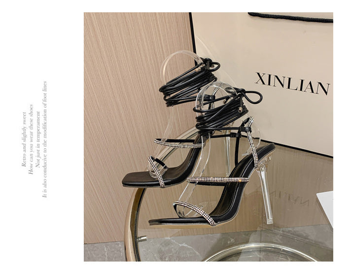 Dame Højhælede Sandaler med elegante, transparente accenter og glamourøse strass-detaljer Stilla