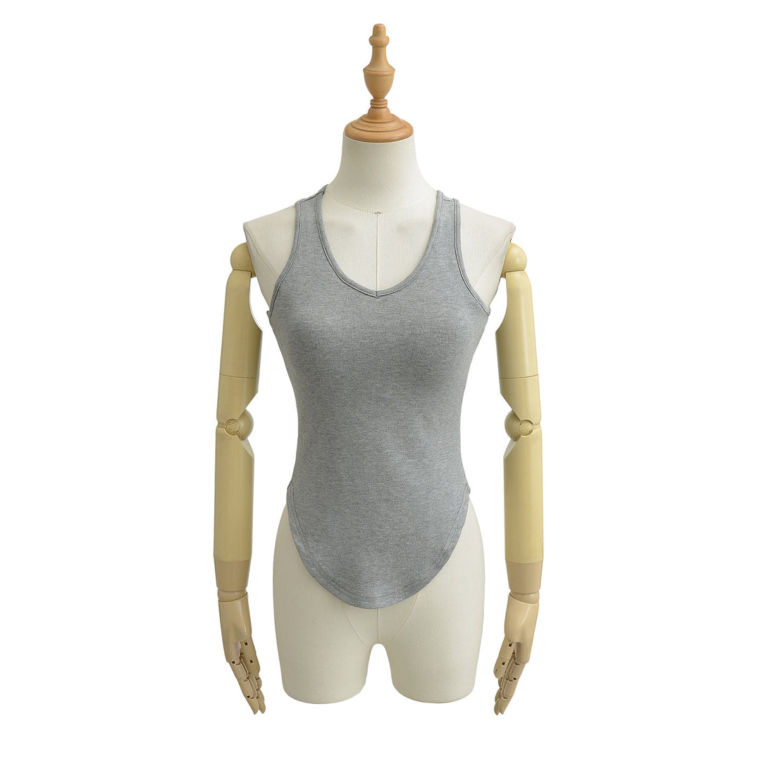 Dame sporty V-hals tanktop i åndbart materiale med tætsiddende snit Stilla