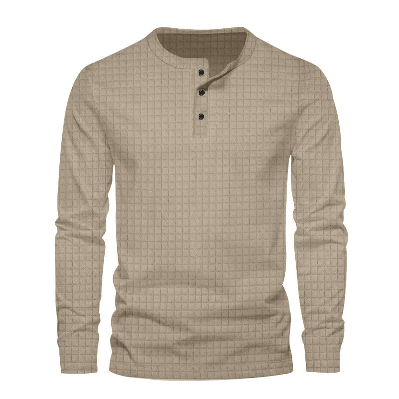 Herre langærmet Henley-t-shirt med moderne strukturdesign Stilla