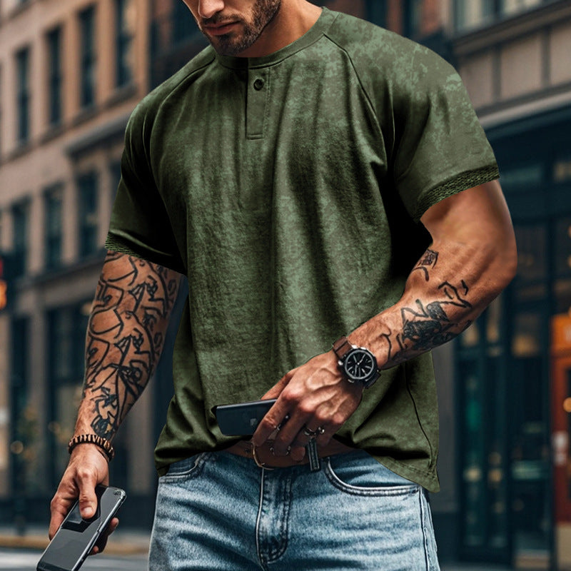 Herrer afslappet Henley T-shirt med moderne knapliste design og struktureret overflade Stilla