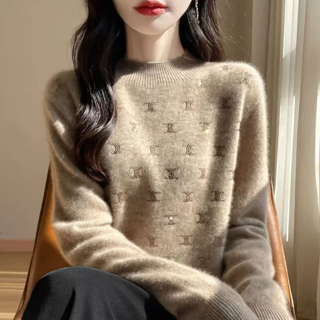 Dame Luxe Strik Sweater med Fint Glitter Design og Rund Udsnit Stilla