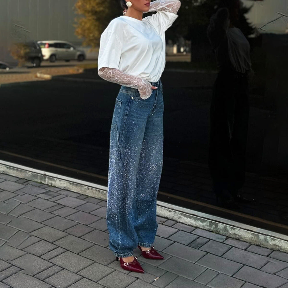 Kvinders fashionable oversized T-shirt med blondeærmer Stilla