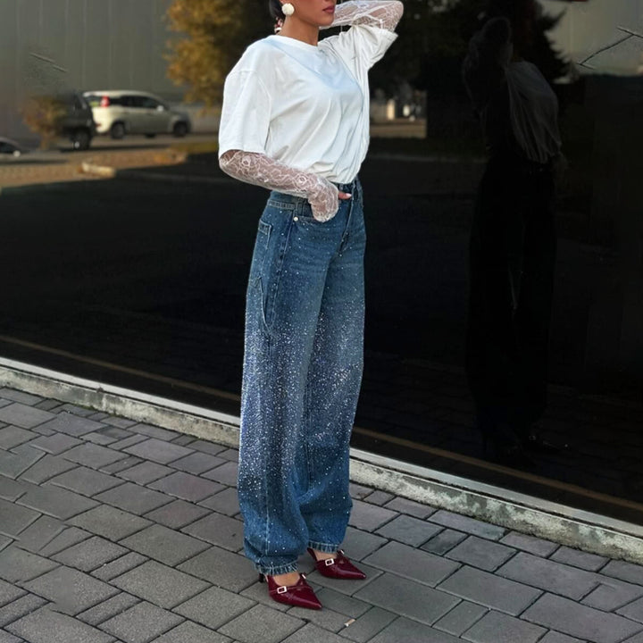 Kvinders fashionable oversized T-shirt med blondeærmer Stilla