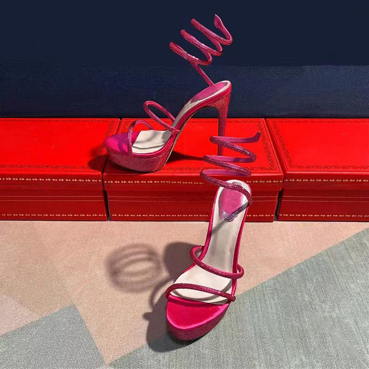 Dame strass-beklædte Stiletto-Plateau-sandaler med spiralaccenter Stilla