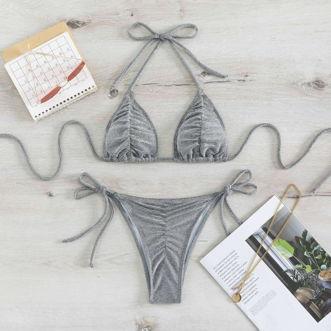 Dame Triangel-Bikini-Sæt med elegante flæseelementer og modigt bindsdesign Stilla