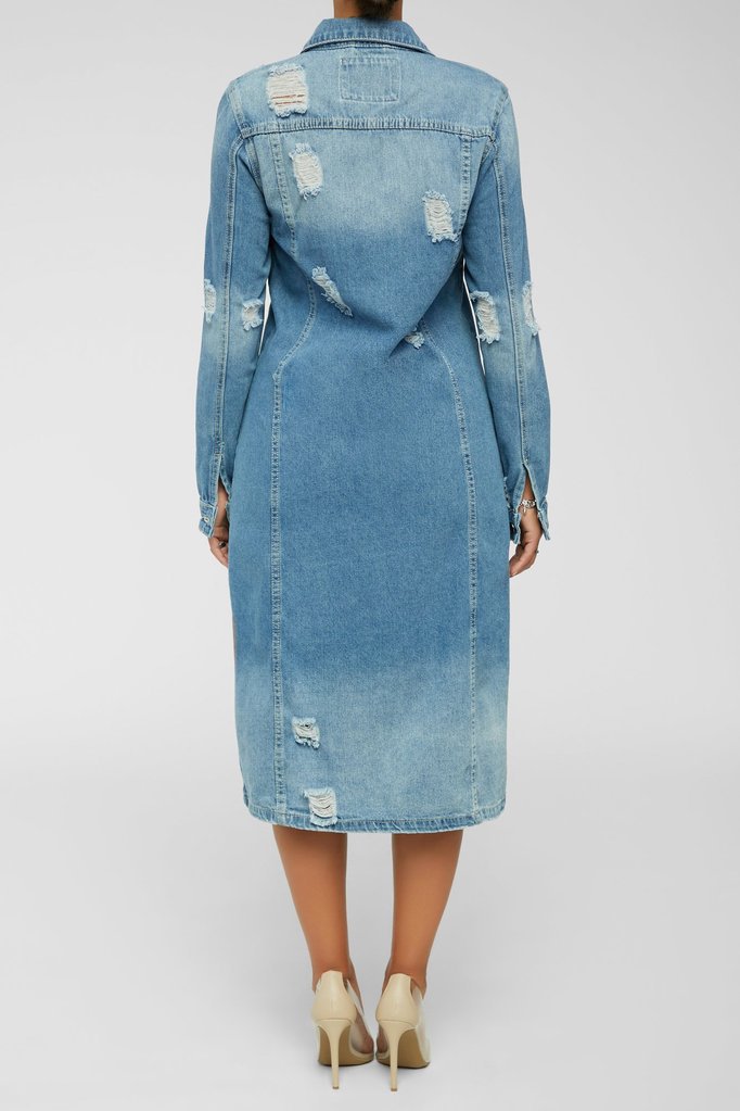 Dame lang Denim-frakke med modige Destroyed-detaljer Stilla