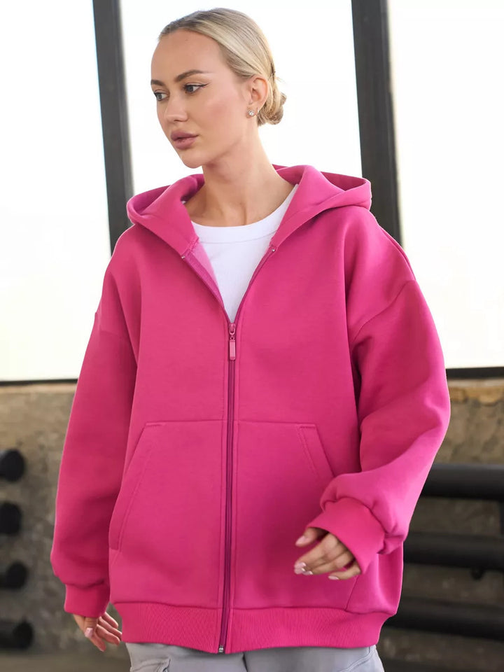 Kvinders oversized zip-up hættetrøje med store lommer Skovae