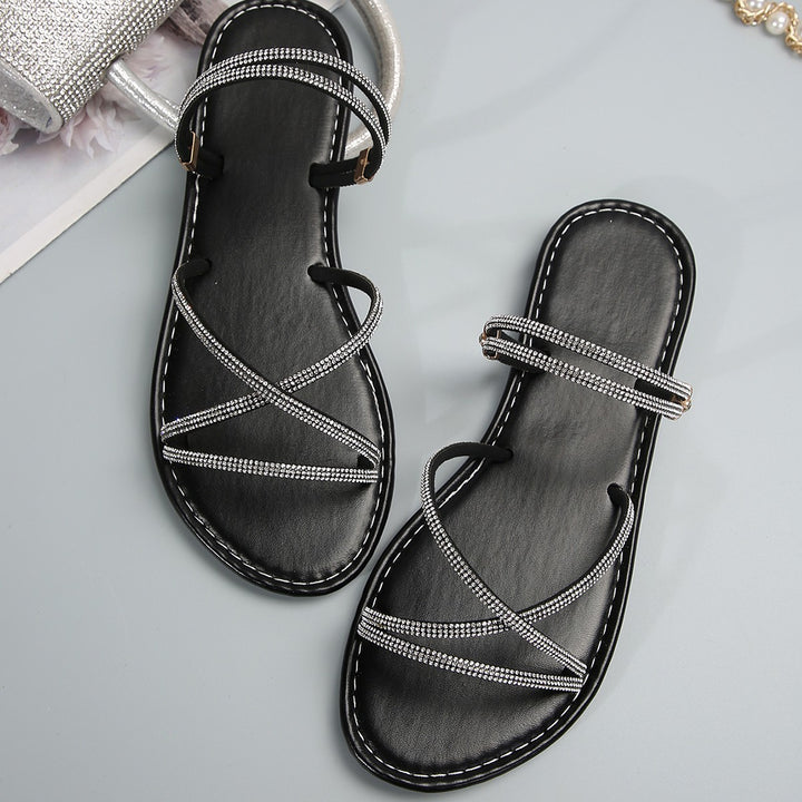 Dame rem-sandaler med glitrende strass-detaljer og komfortabel sål Stilla