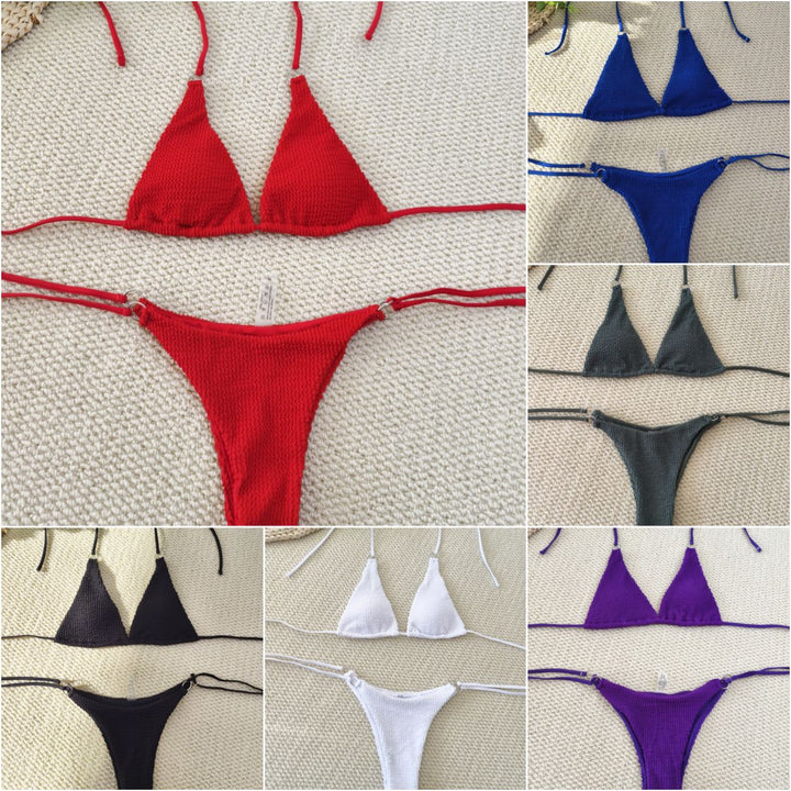 Dame Triangel-Bikini med struktureret stof og elegante ringdetaljer Skovae