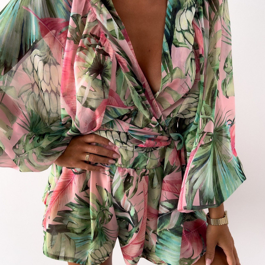 Kvinder Elegant Bohemian Print Wrap Playsuit Stilla