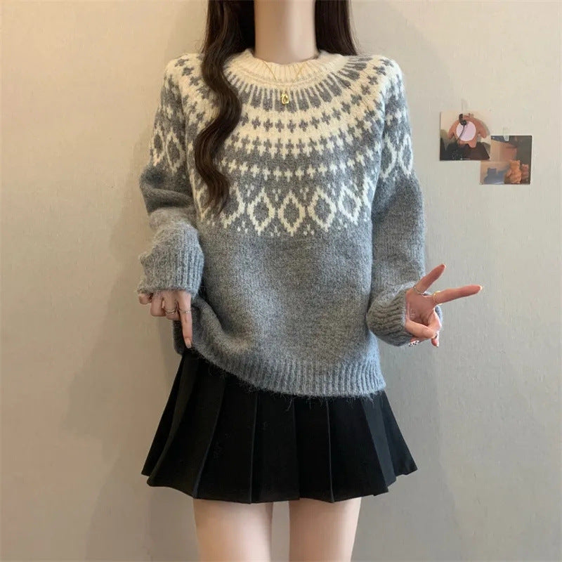 Dame Cozy Knit Sweater med Nordisk Mønster Stilla