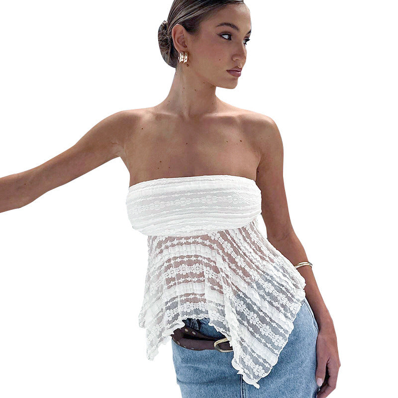 Femme spids overlay stropløs top Stilla