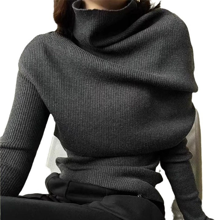 Damer hyggelig turtleneck pullover med elegant asymmetrisk silhuet og fint ribstrik Stilla