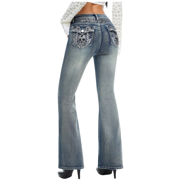 Dame Bootcut Jeans med dekorerede lommer Skovae