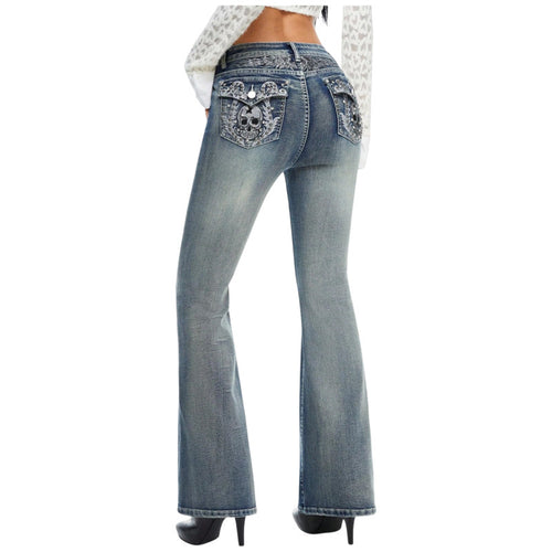 Dame Bootcut Jeans med dekorerede lommer Skovae
