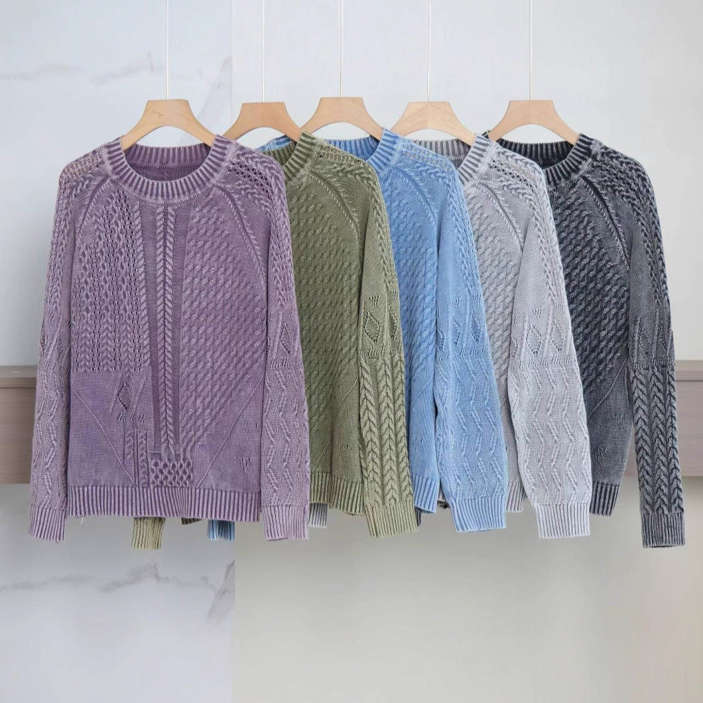 Kvindes fashionable sweater med tekstureret kabeldesign og rund halsudskæring Stilla