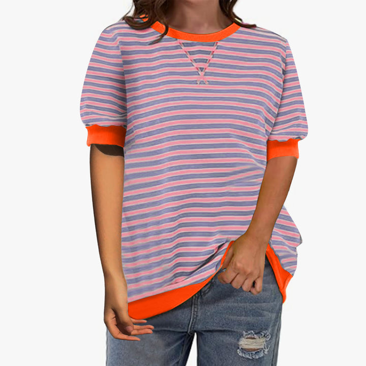 Dame afslappet stribet T-shirt med trendy detaljer Stilla