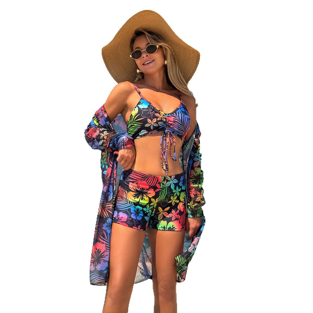 Dame bikiniset med blomsterdesign og afslappet kimono-jakke Stilla