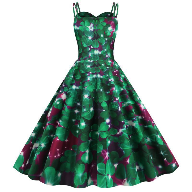 Kvinders vintage A-line kjole med charmerende blomster mønster Stilla