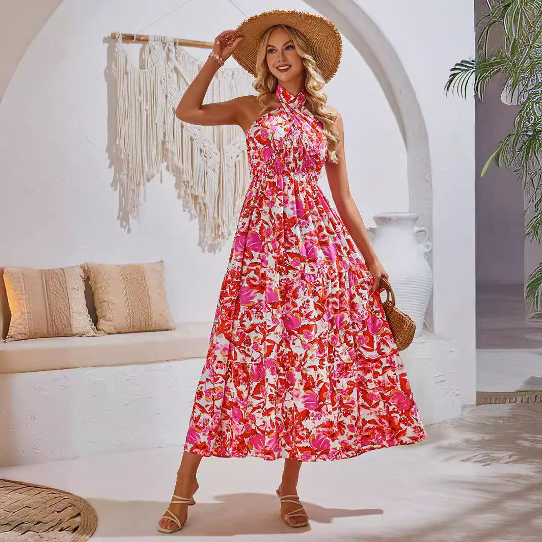 Dame Strapless Maxikjole med Blomsterprint og Flæsedetaljer Stilla