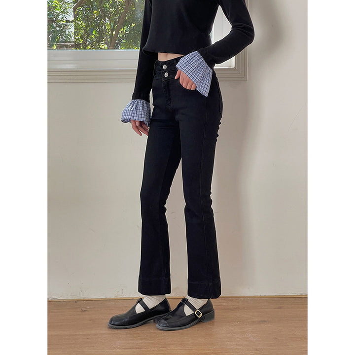 Dame Høj skåret Bootcut Jeans med elegante knapdetaljer Stilla