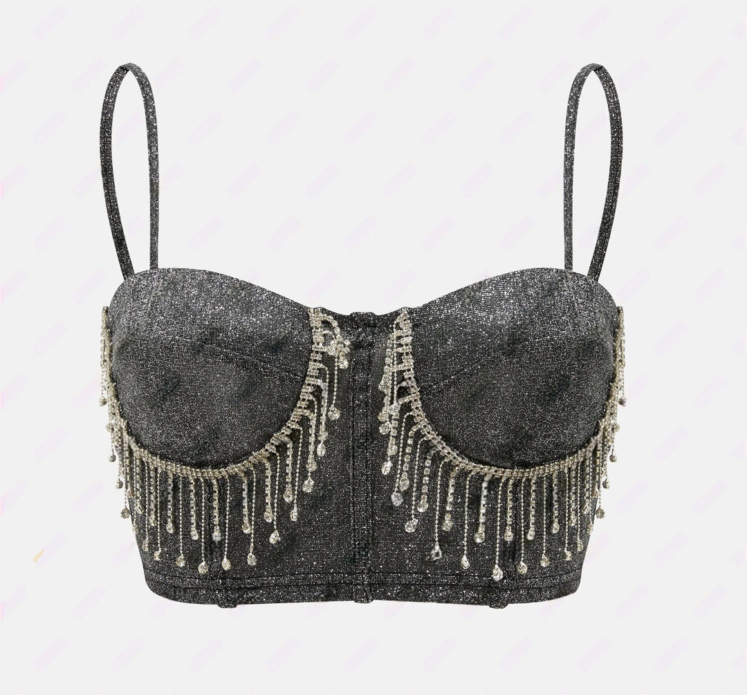Damer glitrende off-shoulder crop-top med perleudsmykninger Stilla