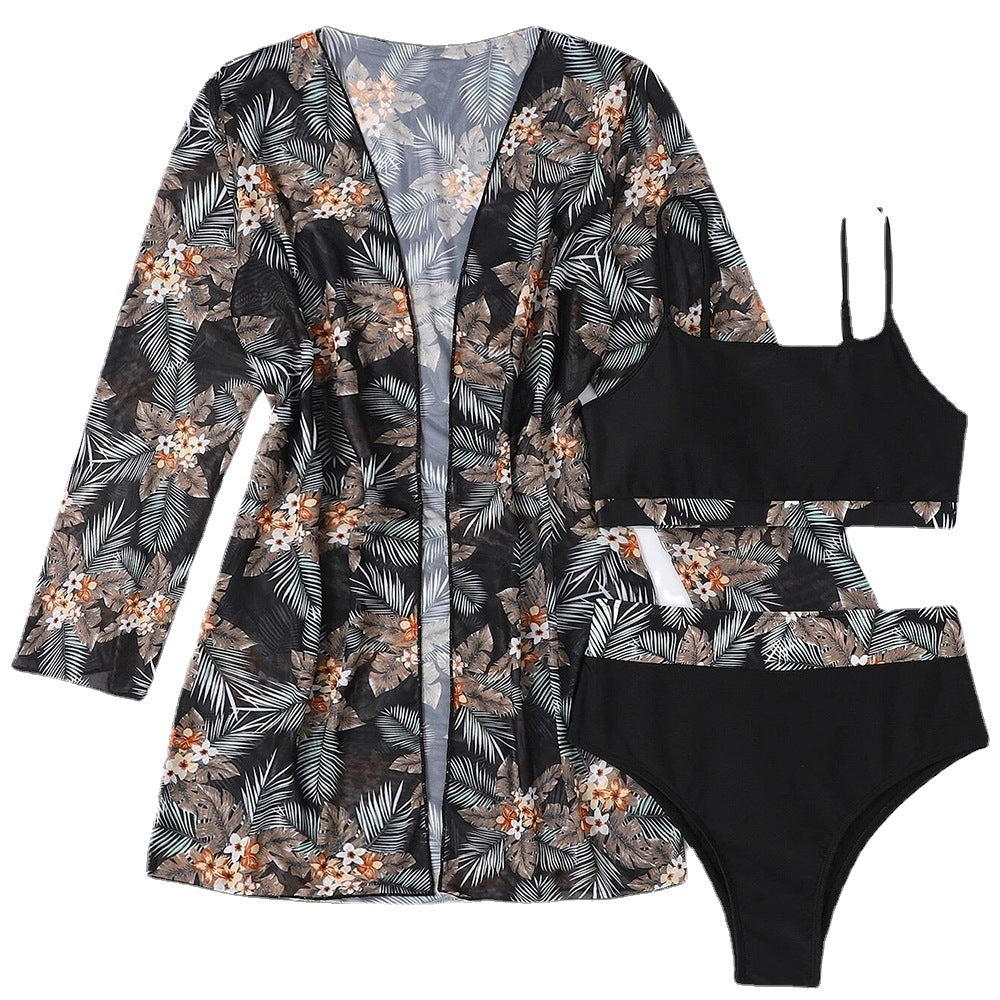 Dame bikinisæt med floral kimono og høj talje Stilla