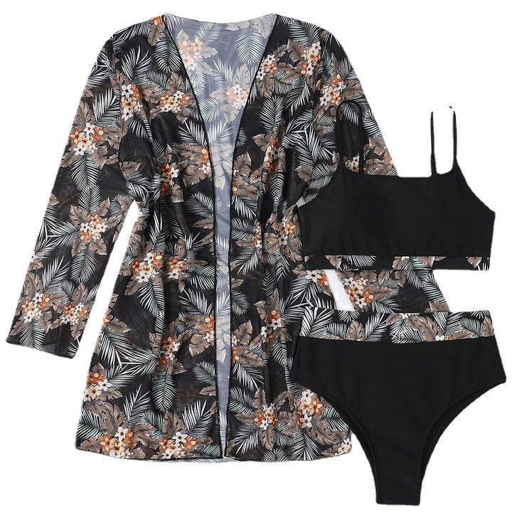 Dame bikinisæt med floral kimono og høj talje Stilla