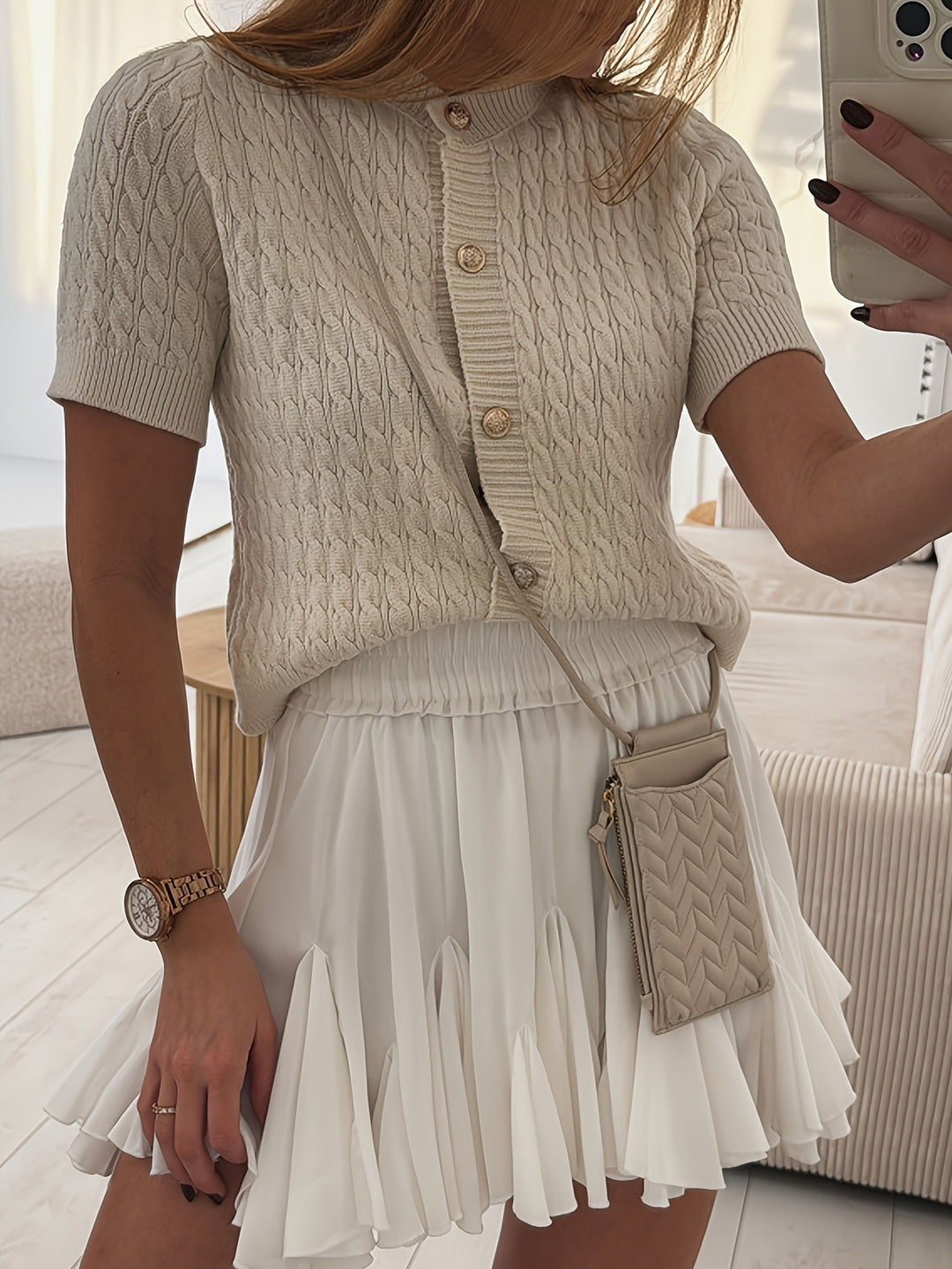 Femme Struktureret Korte Ærmer Cardigan Stilla